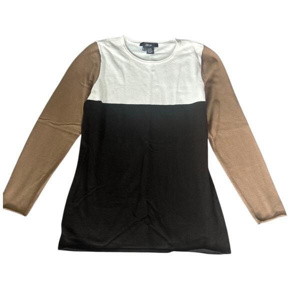 EUC PER SE by Carlisle $325 Tan Cream, Brown Colorblocked Crewneck Sweater Large - Picture 2 of 8